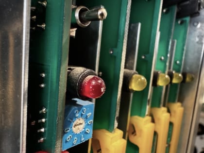 Close-up of the five memory cards installed in the right-hand side of the player