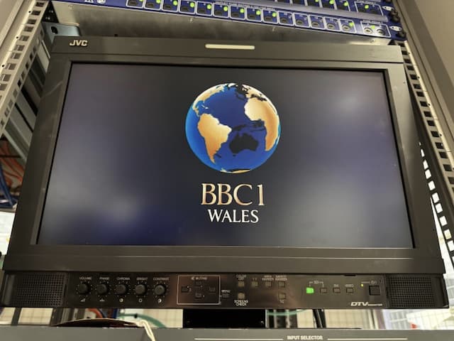 TV monitor showing the BBC 1 WALES golden globe