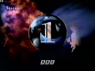 Snapshot of the 1991 BBC 1 globe - a clear globe with continents on the surface and a large '1' inside. The globe is reflected in the space either side. (17K)