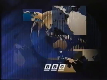 An image of multiple rectangles of varying sizes containing parts of a transparent globe with gold land masses and blue ocean, with the BBC corporate logo at the bottom (20K)