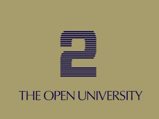 Multi-striped 2 symbol above THE OPEN UNIVERSITY lettering