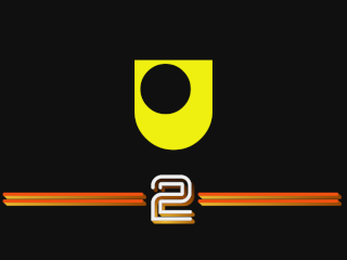 Yellow Open University symbol above stripy 2 logo